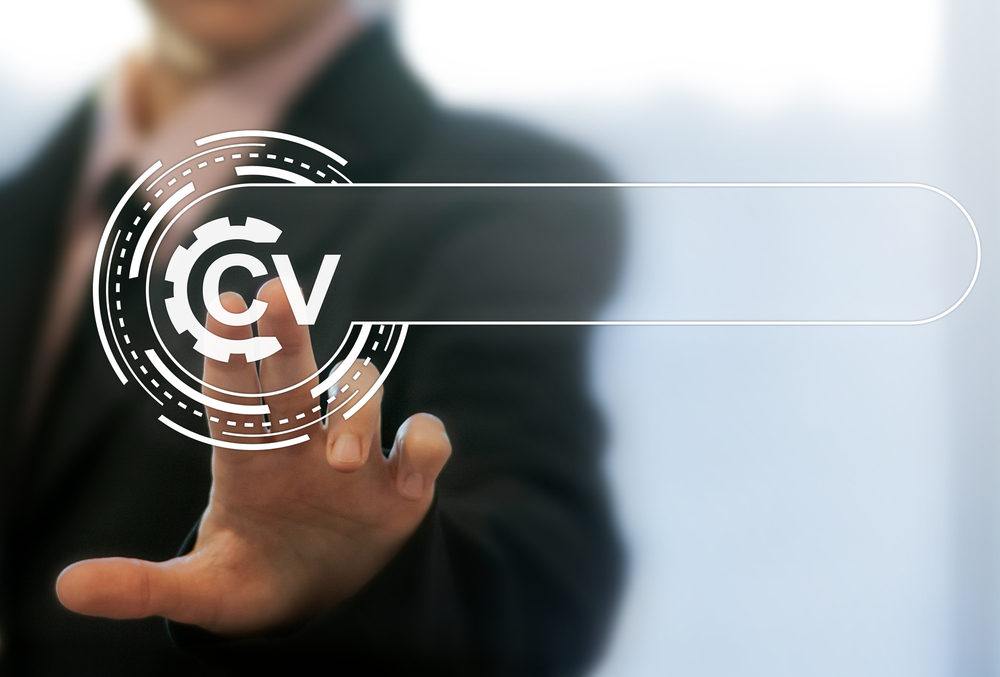 Person selecting a CV icon on a digital resume interface.